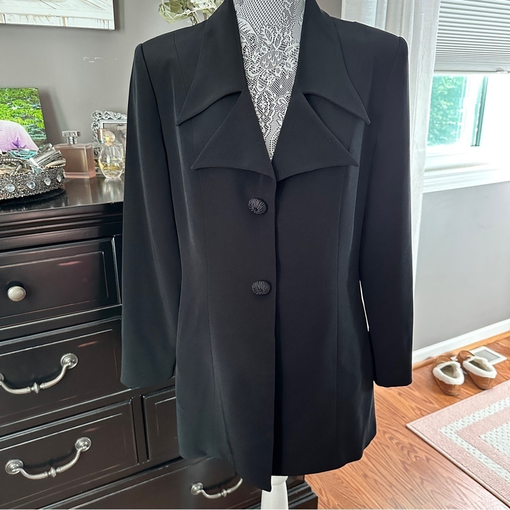 Anage Evenings Black Longline Blazer Jacket Formal Evening Coat Size 12 - Picture 2 of 16